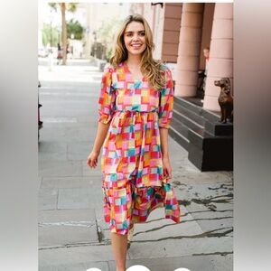 Briton Court Leila Midi Dress – Checker Pink Hot on Sale size XS NWT